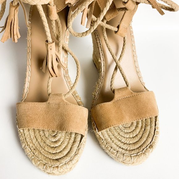 Joie Delilah tan suede lace up wedge espadrille sandal 39.5 - Picture 4 of 7